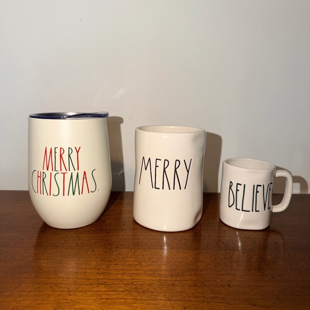 Rae Dunn Merry Christmas Mug Trio - Cream and Red